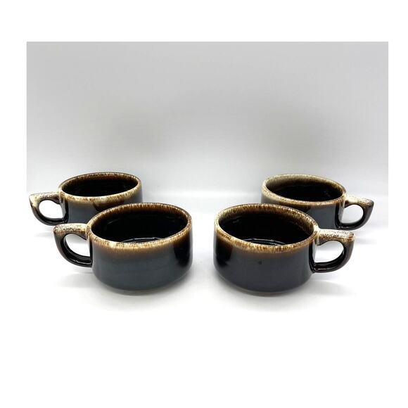Pfaltzgraff Gourmet Brown Drip Glaze Set of 4 Stoneware Tea Cups Coffee Mugs - Picture 1 of 3